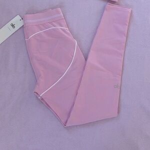ALO Yoga Pink Leggings with White Seam Trim